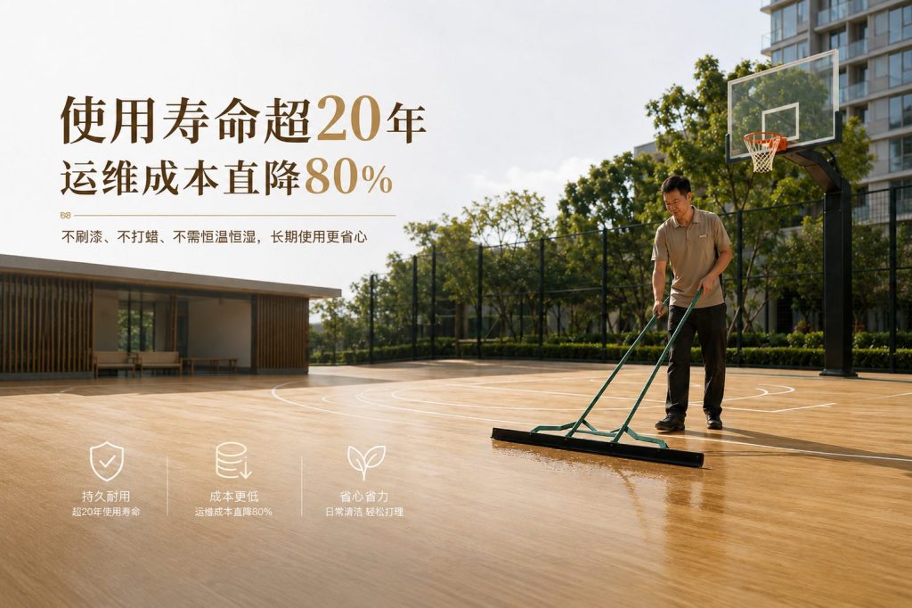 戶外風(fēng)雨球場生物基運動地板日常清潔展示，耐用低養(yǎng)護